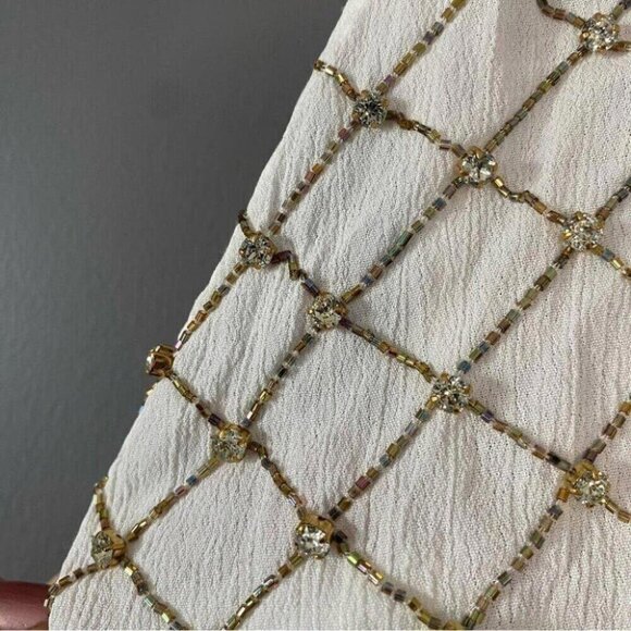 Free People Beaded Bodysuit Small Halter Open Back White Sparkle Glam Festival - Picture 10 of 12